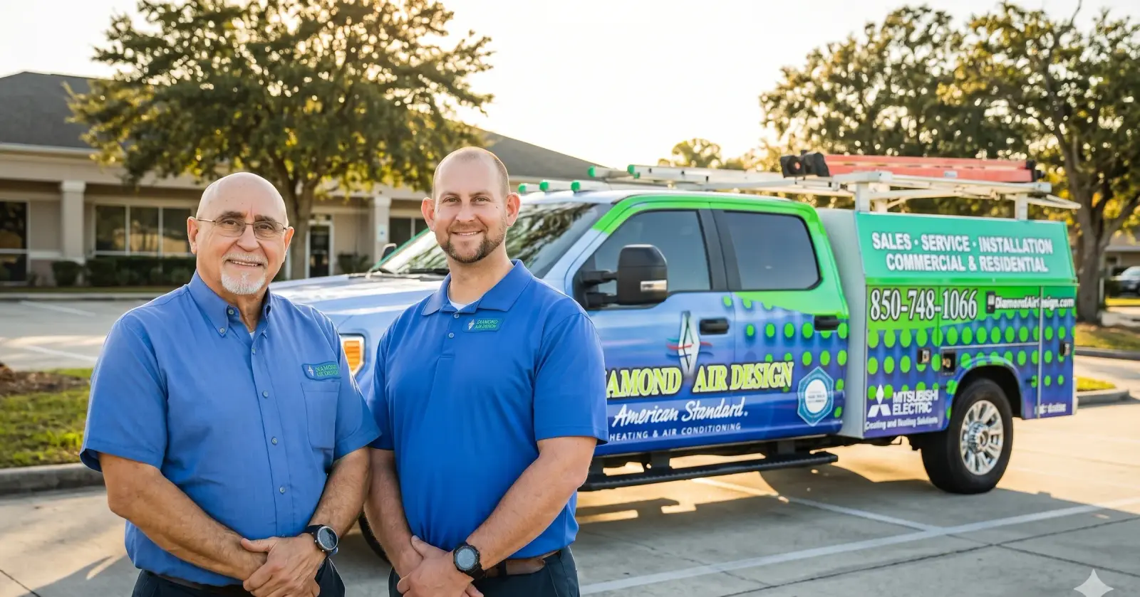 The Diamond Air Design crew with their service truck in Pensacola, FL